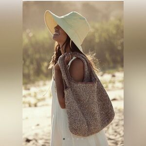 Free People Got Me in Stitches Tote Bag Brown One Size Boho Slouchy Crochet